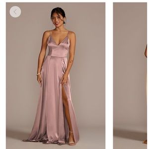 Galina signature Charmeuse deep v-neck a line bridesmaid dress